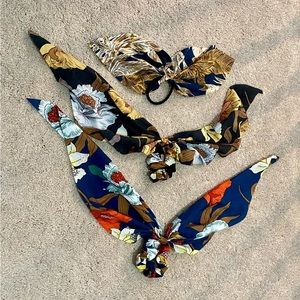 Bundle of 3 floral scrunchies with bows